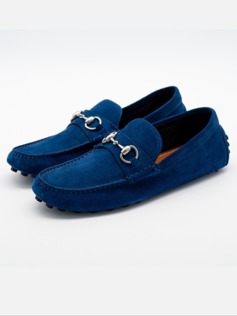 $990 Gucci Driver Loafers Moccasin Horsebit Royal Blue Suede UK 7 US 7.5 BNIB